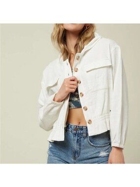 Anthropologie by Avec Les Filles White Corduroy Button-Front Boxy Cropped Jacket